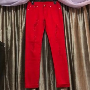 Red ripped jeans